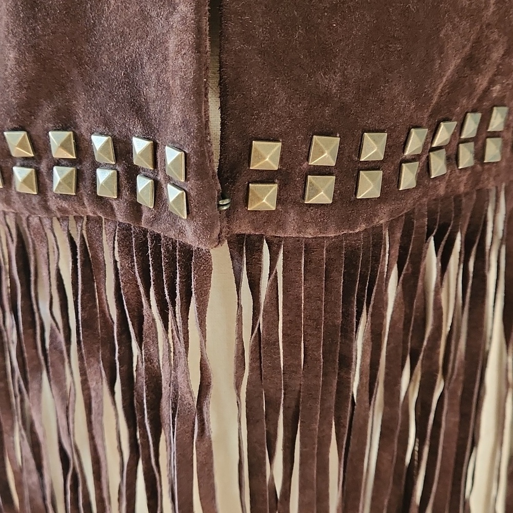 Pamela McCoy Couture Dark Brown Western Fringe Studded Crop Jacket Sz Large NWT - Picture 3 of 9